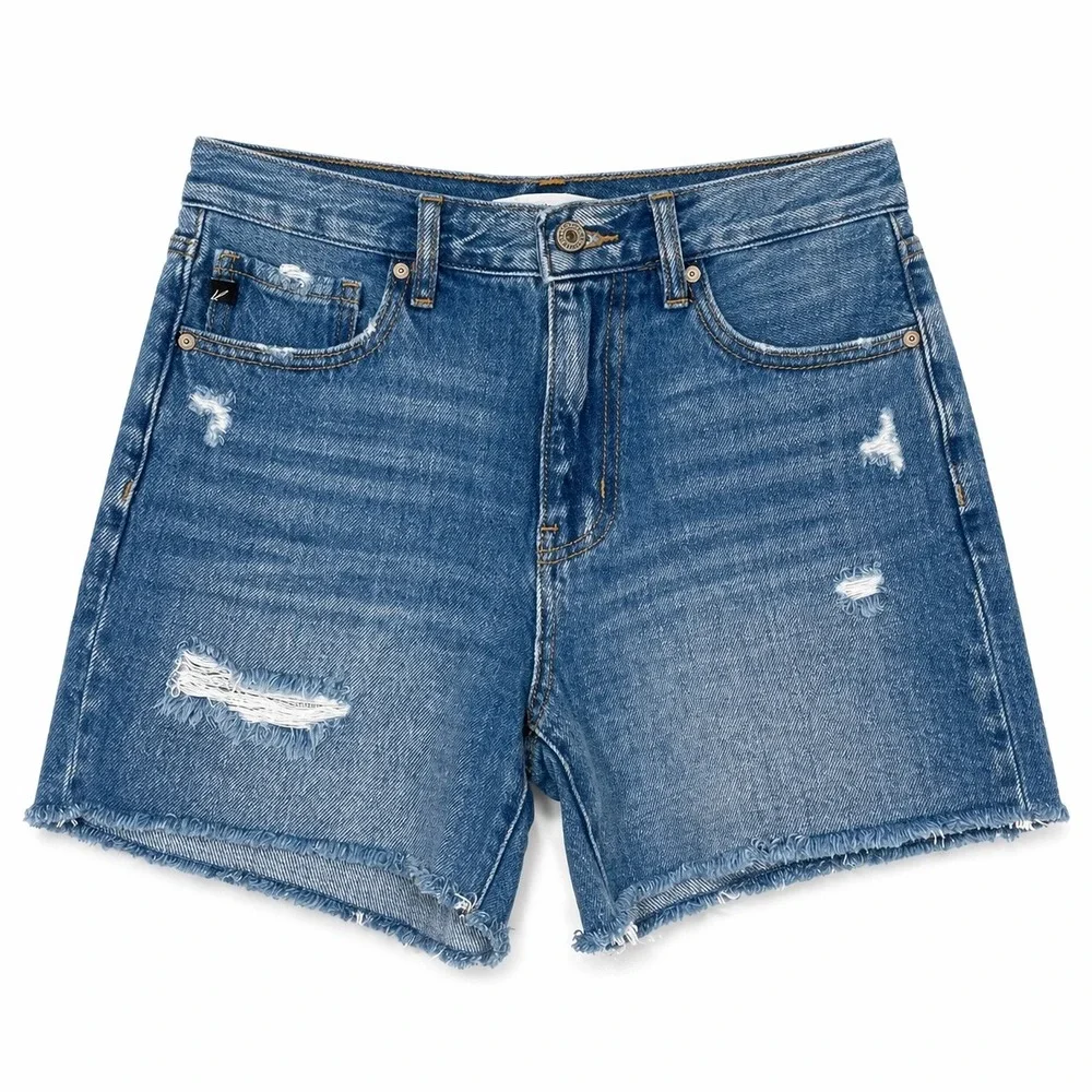 KanCan Distressed Denim Shorts Medium Wash High‎ Rise Cutoff Size 27 / 7